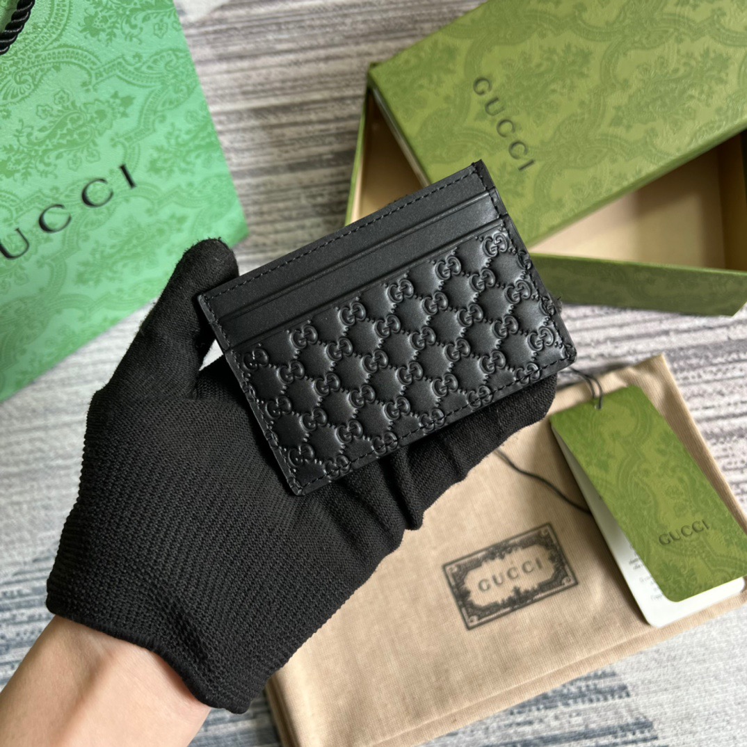 Gvc*1 GG Ssima Card Case Black For Men 3.9in/10cm 262837 BMJ1N 1000