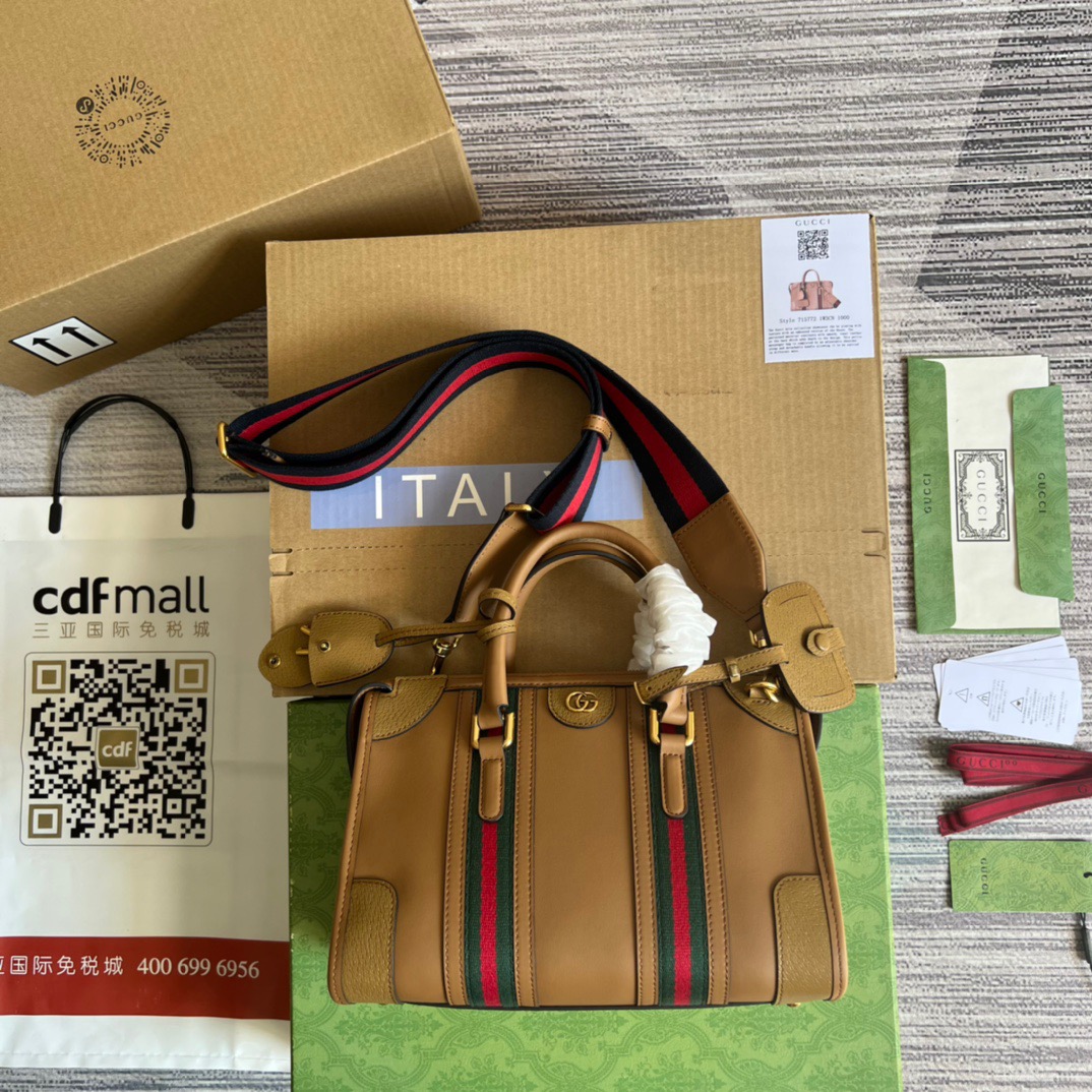 Gvc*1 Small Bauletto Top Handle Bag With Double G White/Brown For Men 10.6in/27cm