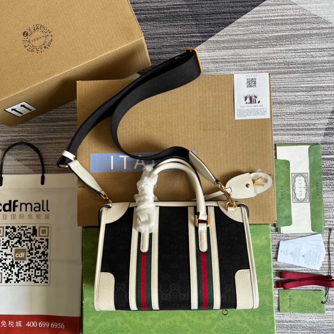 Gvc*1 Small Bauletto Top Handle Bag With Double G White/Brown For Men 10.6in/27cm