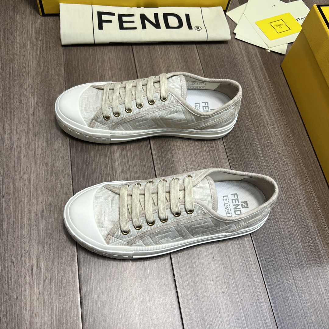 F**di FD Domino Fabric Low-Tops Sneakers White For Men 7E1553AK1PF1GQF