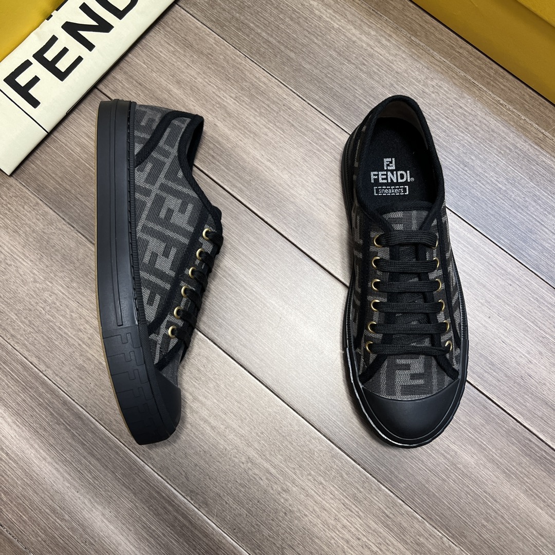 F**di FD Domino Fabric Low-Tops Sneakers Black For Men 7E1553AJZXF13I8