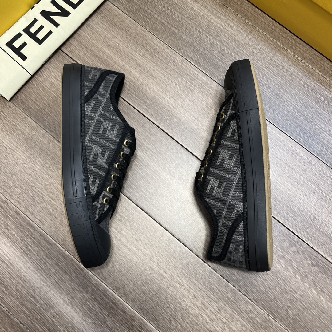 F**di FD Domino Fabric Low-Tops Sneakers Black For Men 7E1553AJZXF13I8
