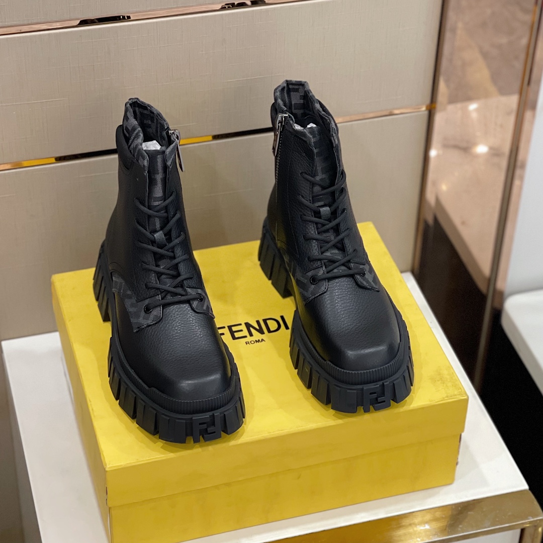 F**di FD F**di Force Lace-Up Ankle Boots Black For Men 7U1458ADMKF1DV5