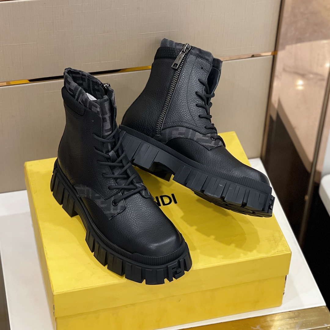 F**di FD F**di Force Lace-Up Ankle Boots Black For Men 7U1458ADMKF1DV5