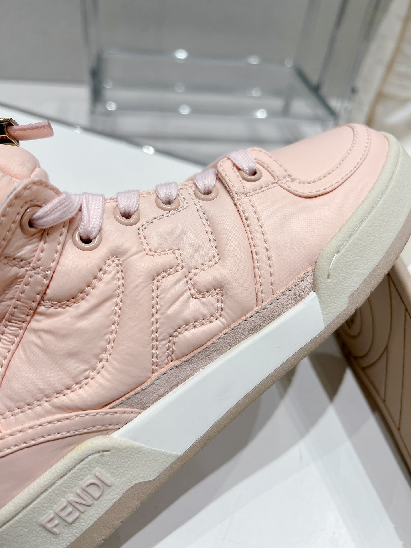 FD F**di Match Lace-Up High-Top Sneakers Pink For Women 8E8380ALIRF1JG9