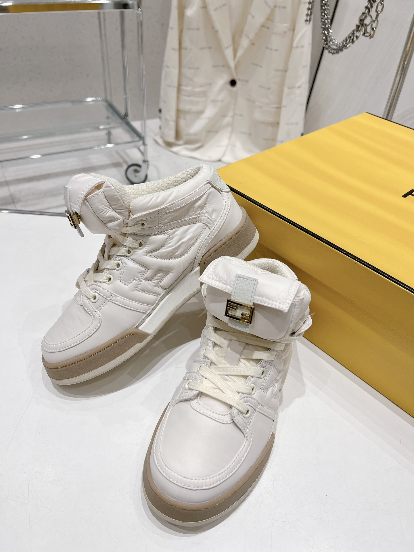 FD F**di Match Lace-Up High-Top Sneakers White For Women