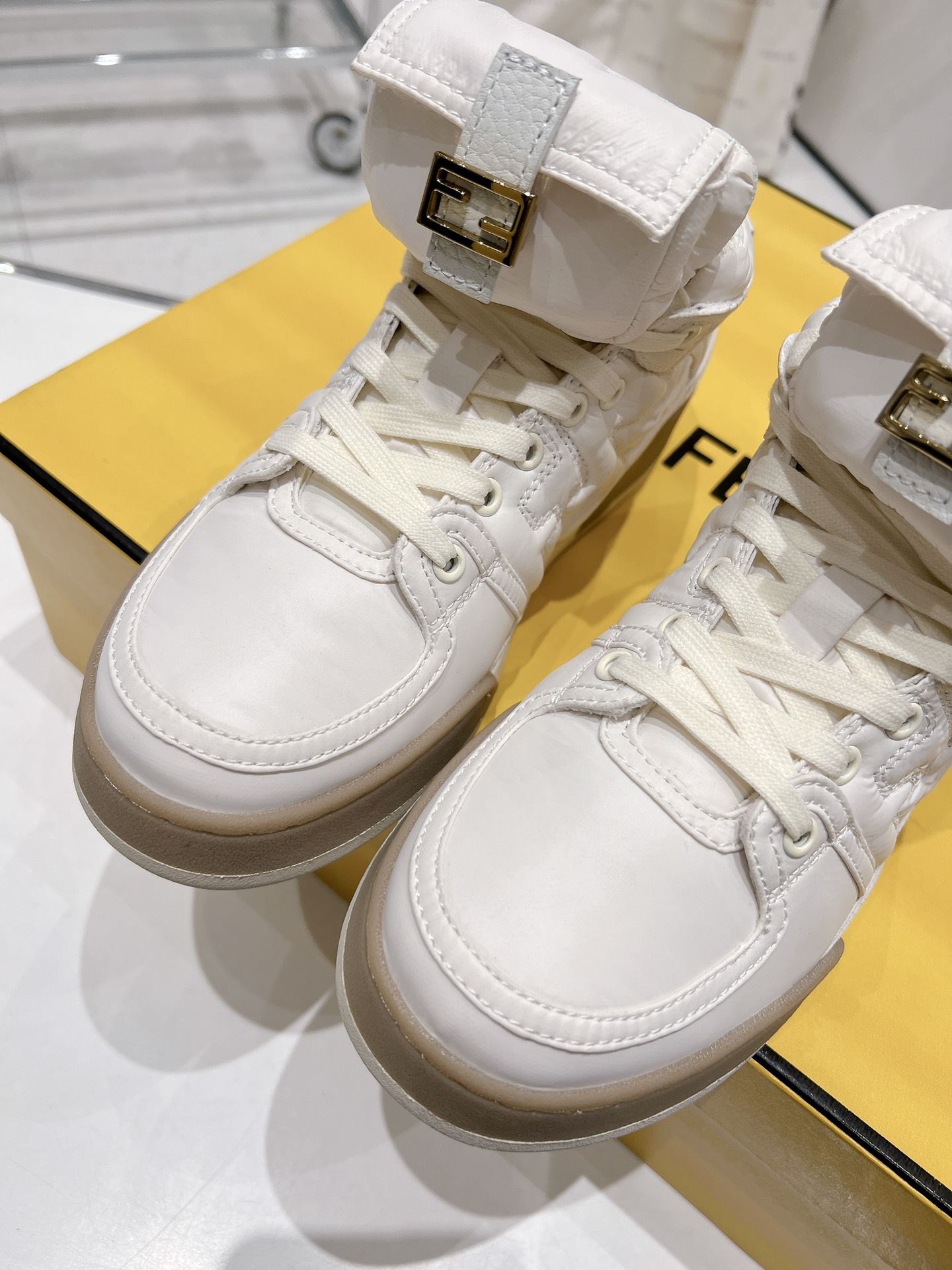 FD F**di Match Lace-Up High-Top Sneakers White For Women