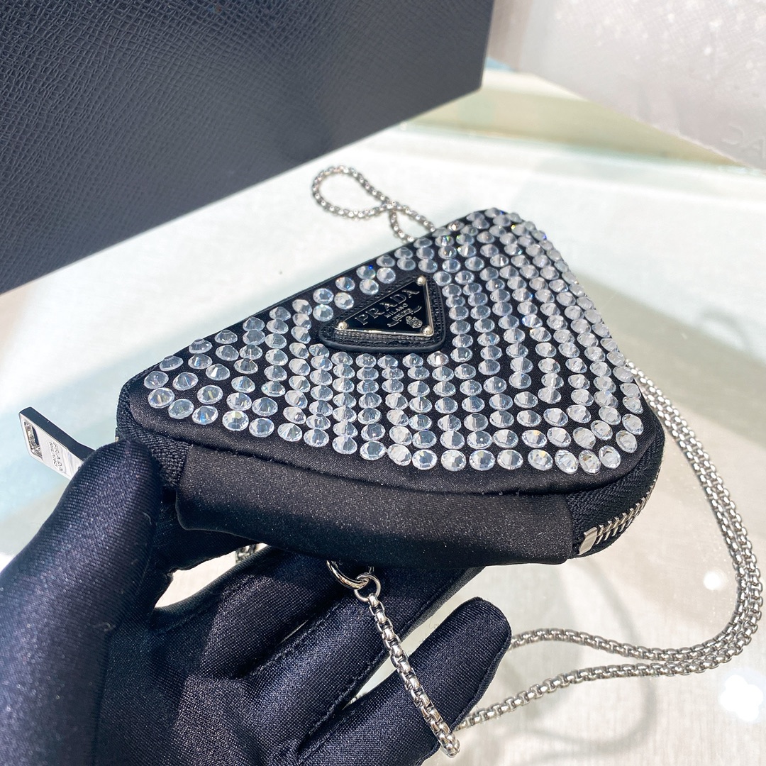 Pra*a Mini- Pouch With Artificial Crystals Bag Black For Women 3.9 in/ 10 cm 1NR005_2AWL_F0T7O
