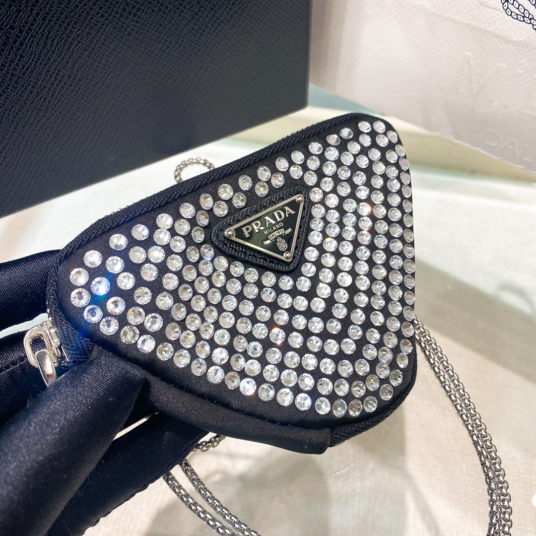 Pra*a Mini- Pouch With Artificial Crystals Bag Black For Women 3.9 in/ 10 cm 1NR005_2AWL_F0T7O