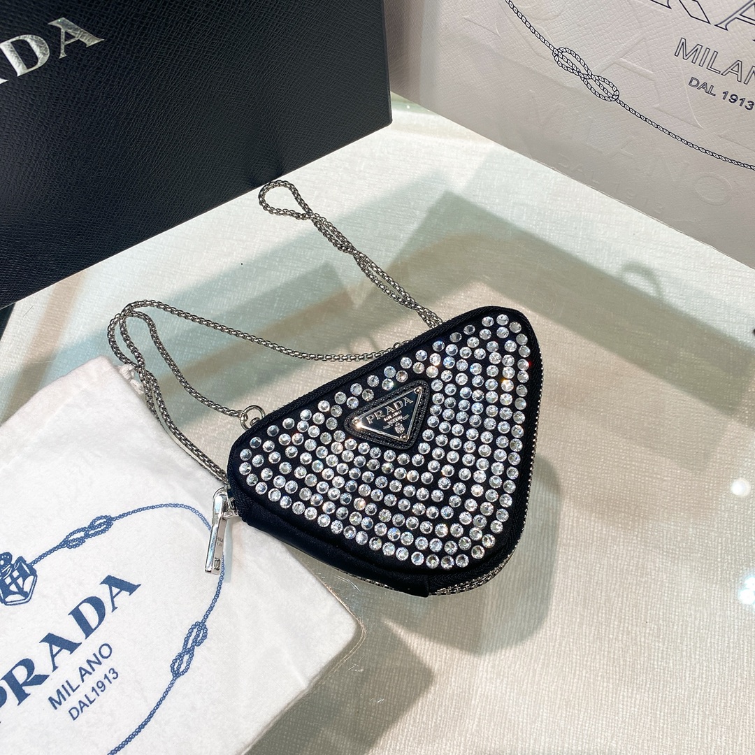 Pra*a Mini- Pouch With Artificial Crystals Bag Black For Women 3.9 in/ 10 cm 1NR005_2AWL_F0T7O