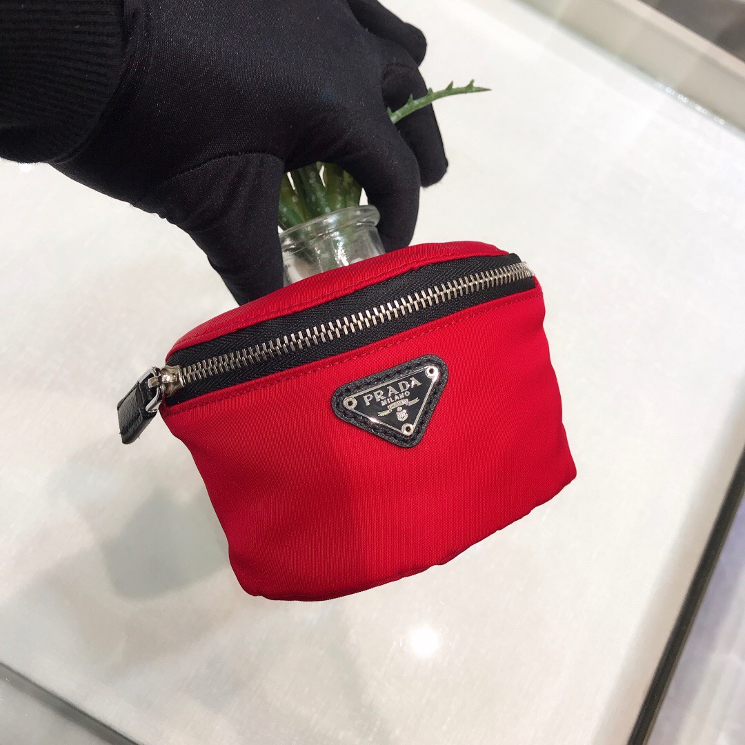 Pra*a Nylon Wristlet Clutch Bag Black/Pink/Red For Women 5.1 in/ 13 cm 2TT095_D02_F0002