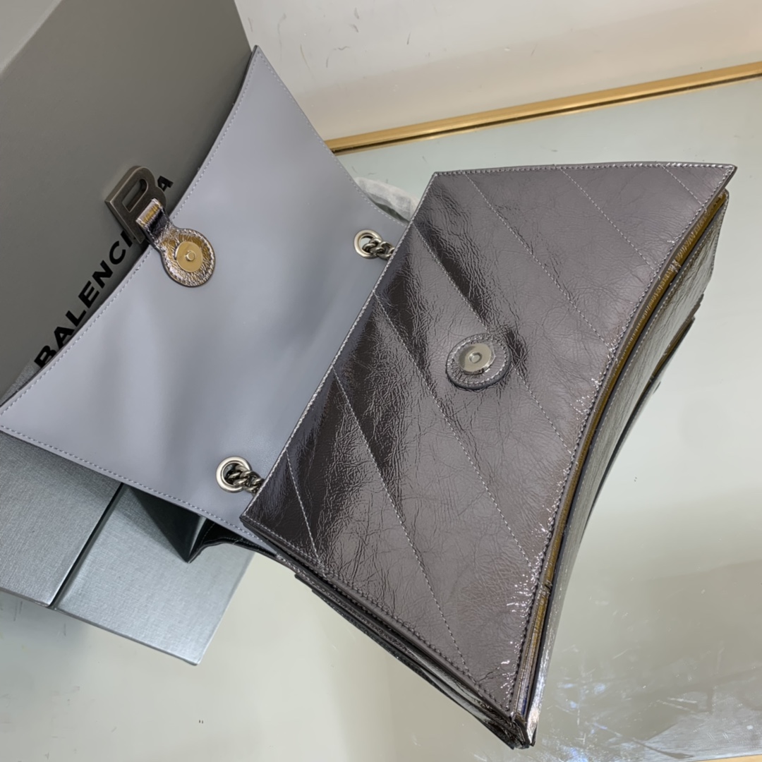 Ba1en*iaga Crush Medium Chain Bag Black/Silver For Women‎ 12.2in/31cm