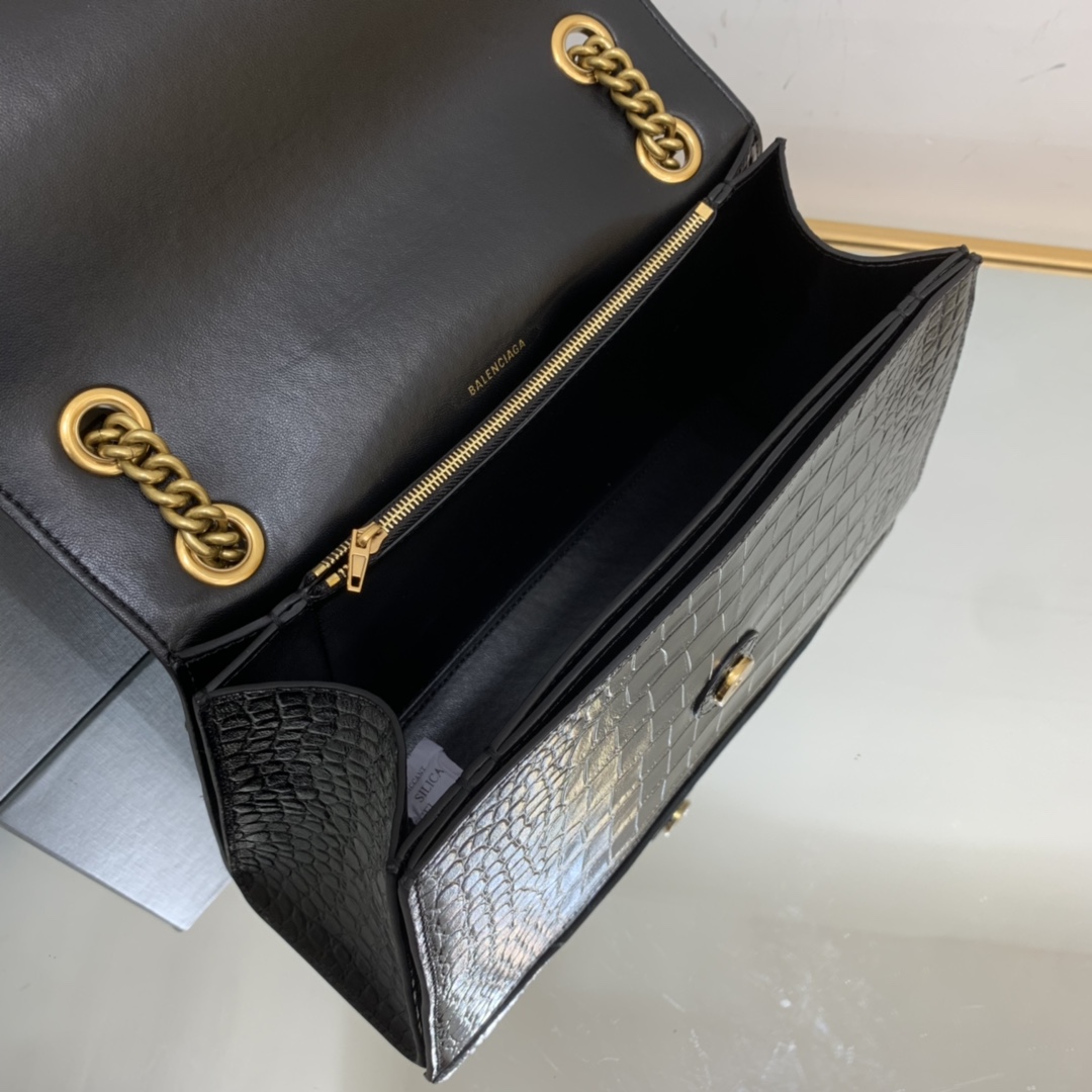 Ba1en*iaga Crush Medium Chain Bag Black/White For Women‎ 12.2in/31cm