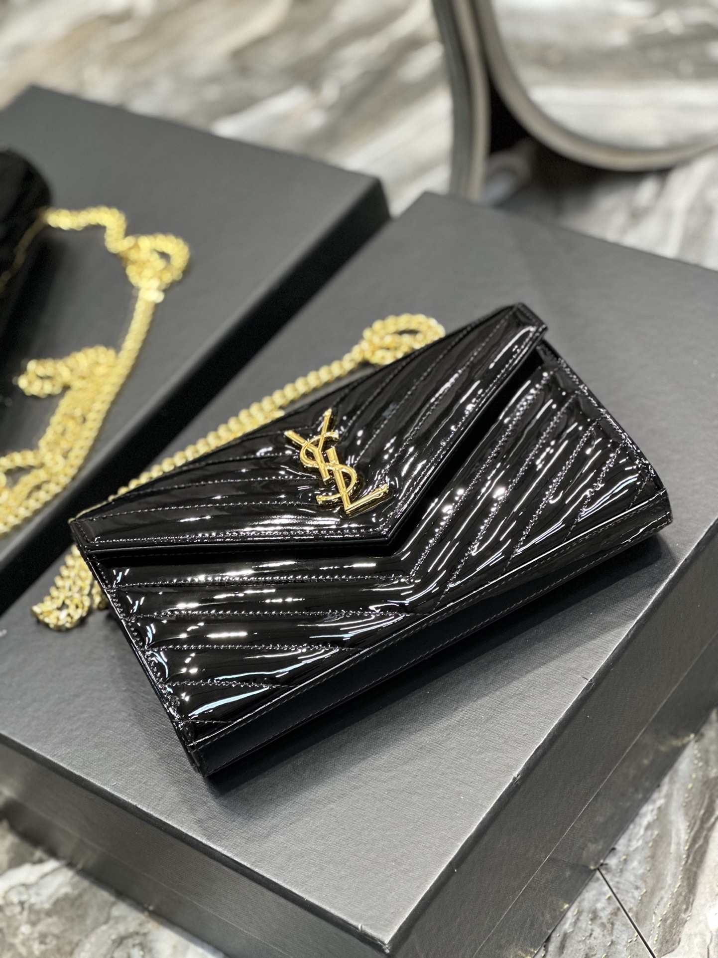 Sa1nt Lau*nt Envelope Small Bag Black For Women‎ 8.5in/22.5cm