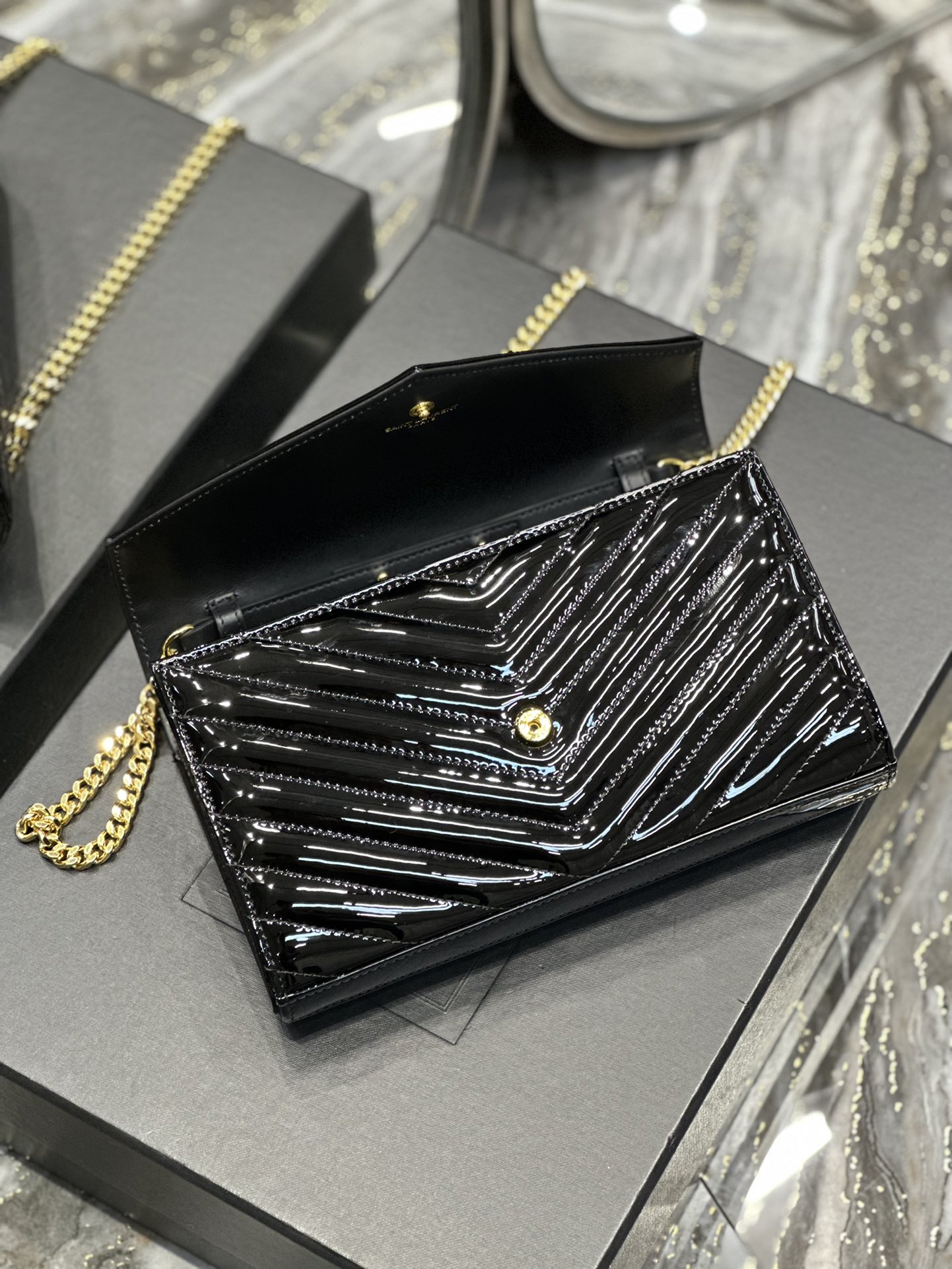 Sa1nt Lau*nt Envelope Small Bag Black For Women‎ 8.5in/22.5cm