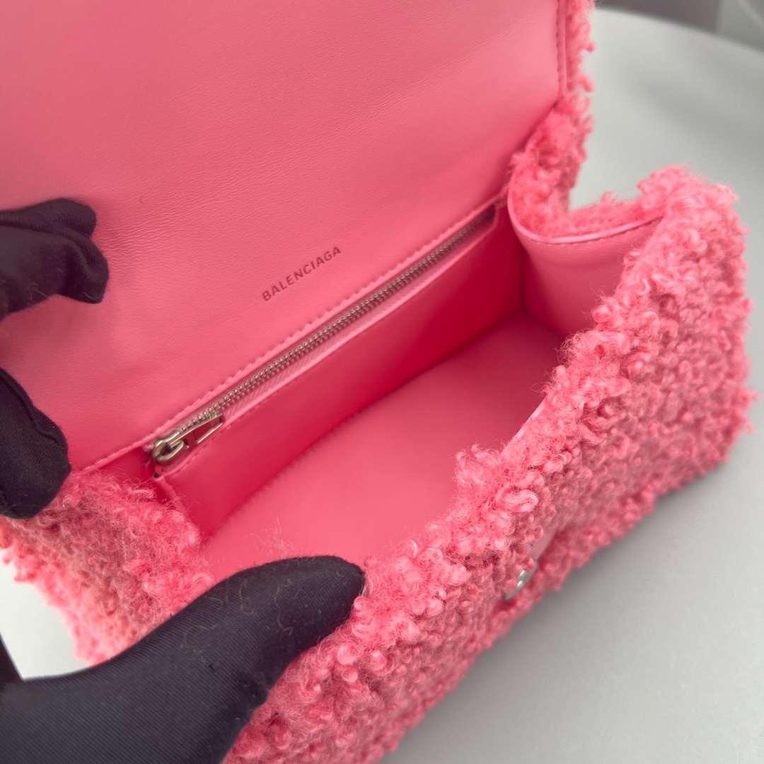 Ba1en*iaga Furry Hourglass Small Handbag Black/Grey/Pink For Women‎ 9.4in/23.8cm 676365210FU1000