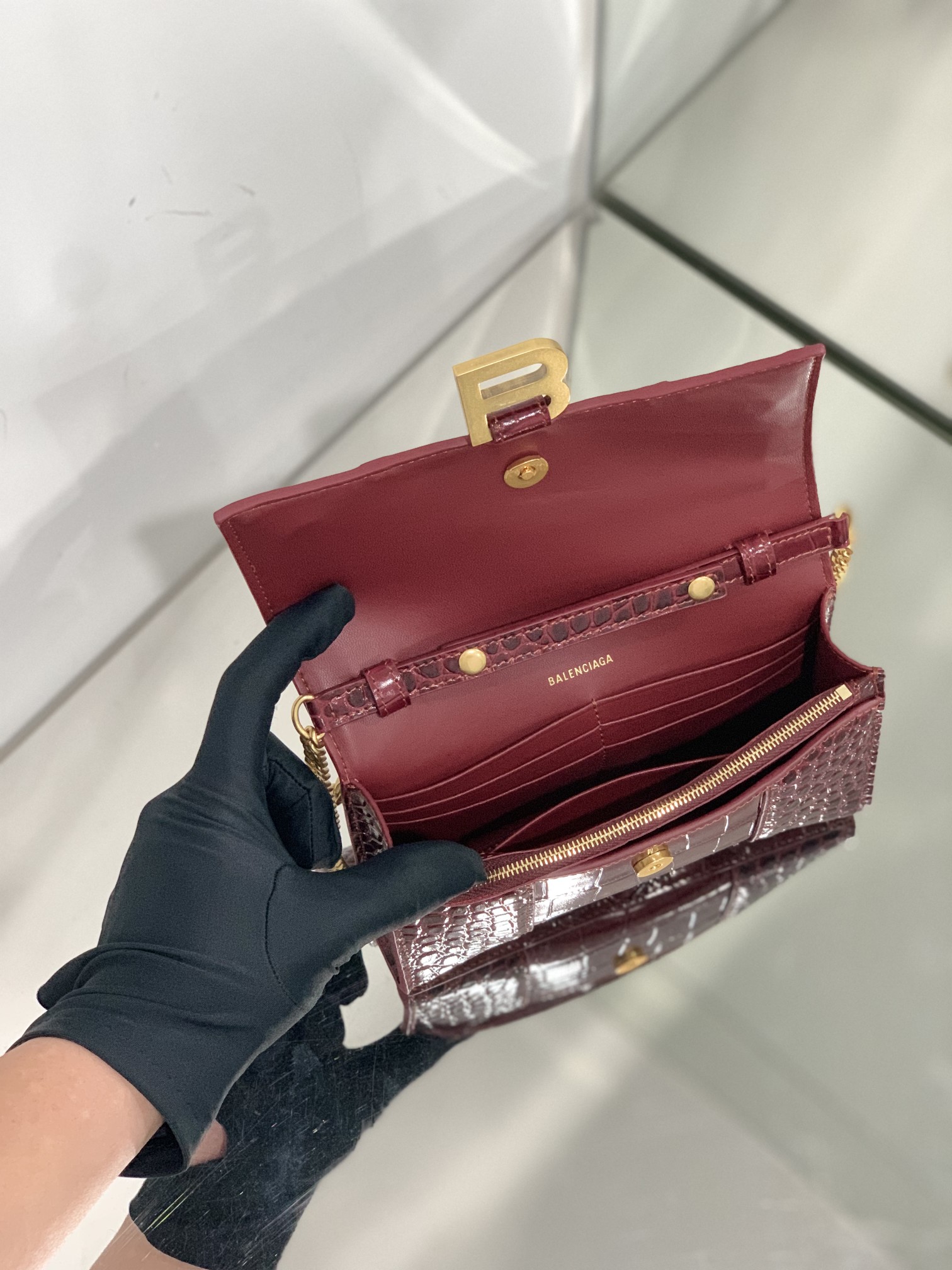 Ba1en*iaga Hourglass Wallet Pink/Burgundy/Dark Green/Black For Women‎ 7.6in/19cm 6560501LRGM6310