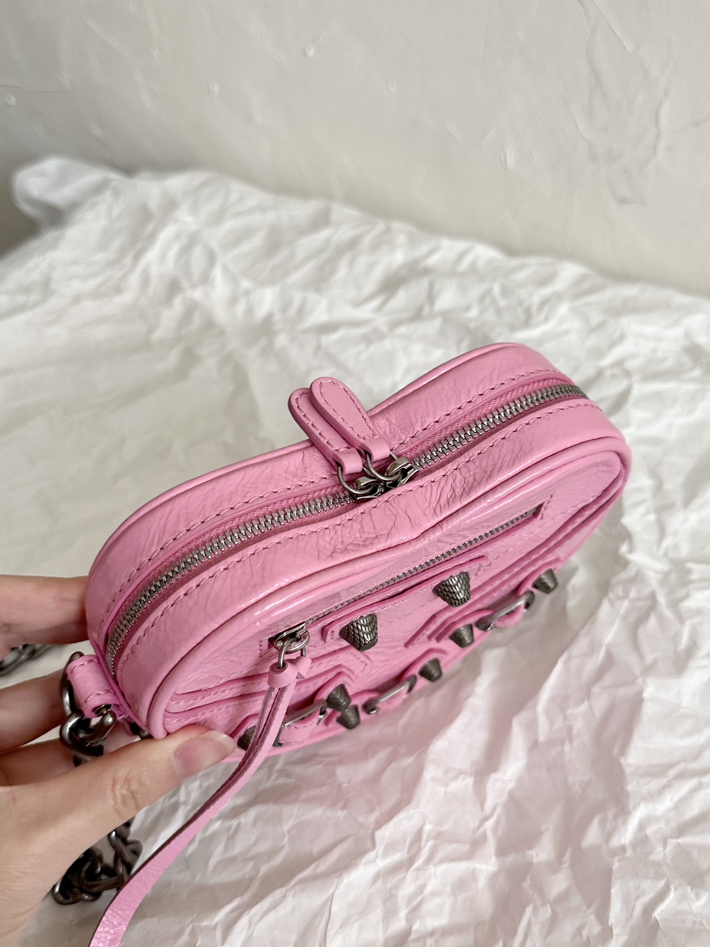 Ba1en*iaga Le Cagole Heart Mini Bag Black/Pink For Women‎ 6.3in/16cm 7227811VG9Y1000