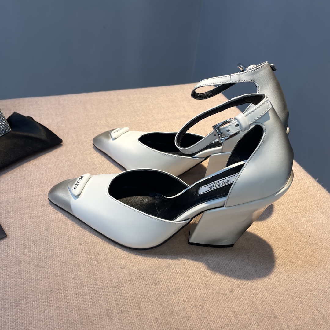 Pra*a Brushed Pumps White For Women 3.7 in/ 9.5cm