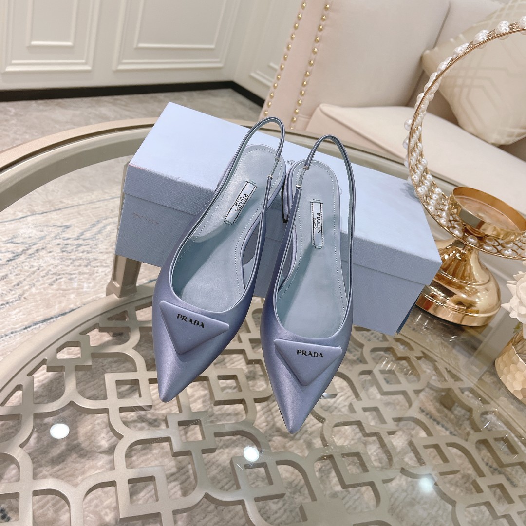 Pra*a Brushed Slingback Pumps Light Blue For Women 0.4 in/ 1cm