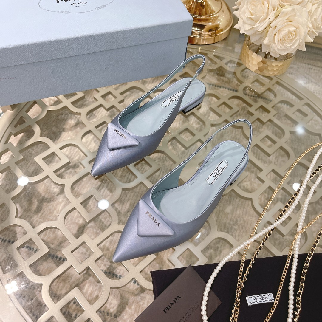 Pra*a Brushed Slingback Pumps Light Blue For Women 0.4 in/ 1cm