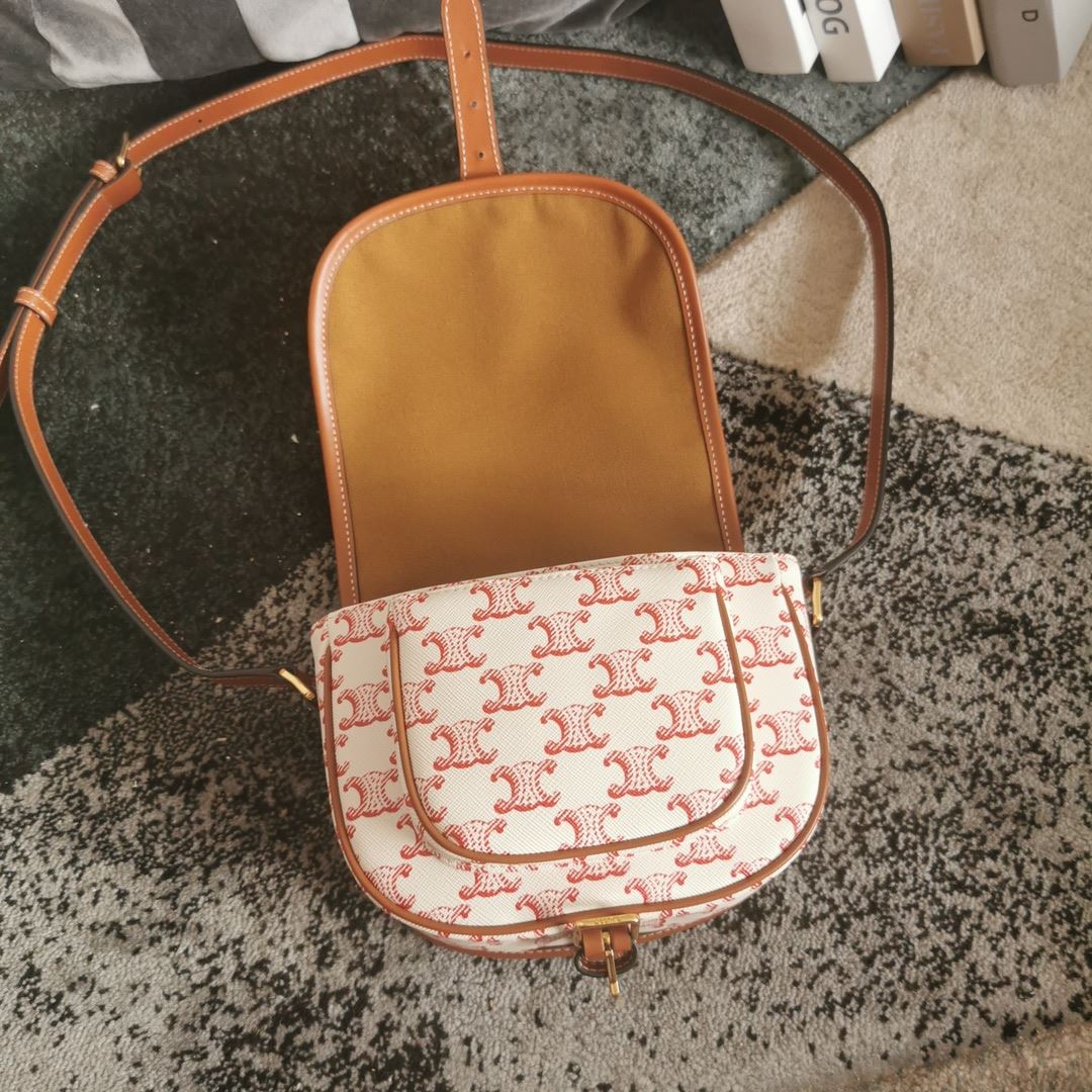 Ce1i*e Mini Besace In Triomphe Canvas White And Red For Women‎ 6in/15cm