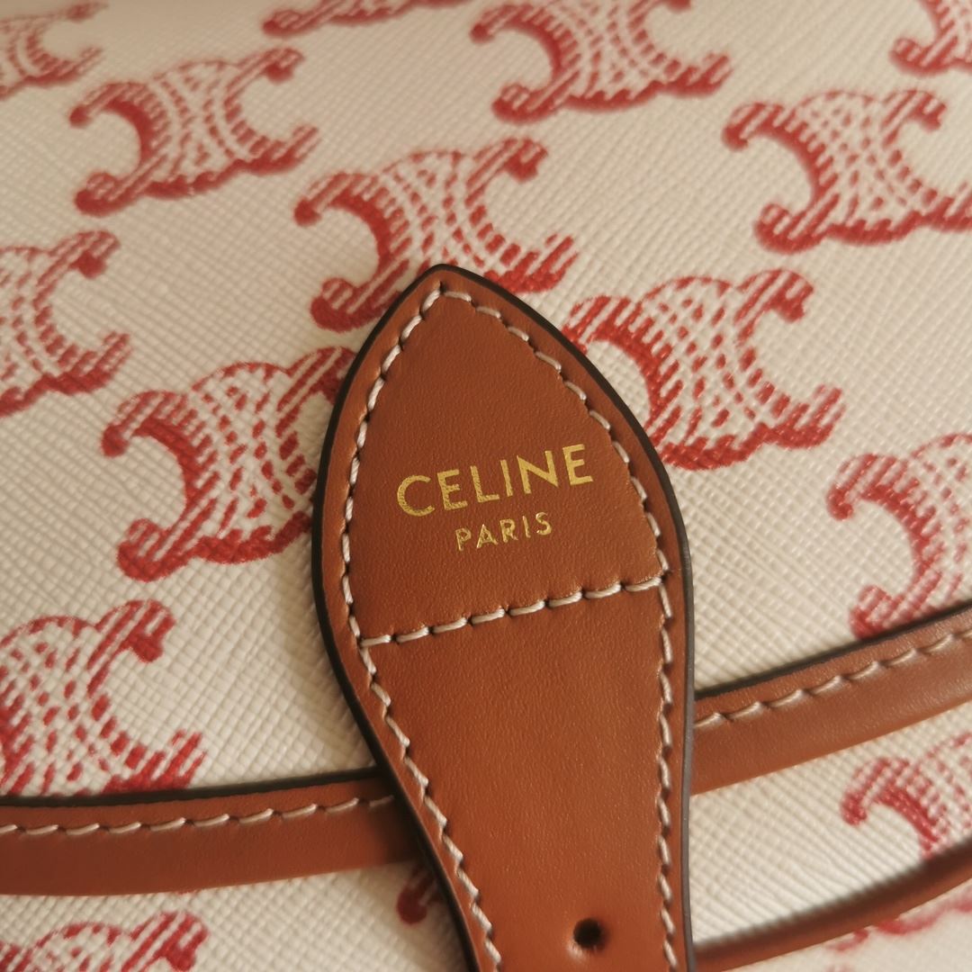 Ce1i*e Folco Bag In Triomphe Canvas With Ce1i*e Print Pink And White For Women‎ 7in/18.5cm