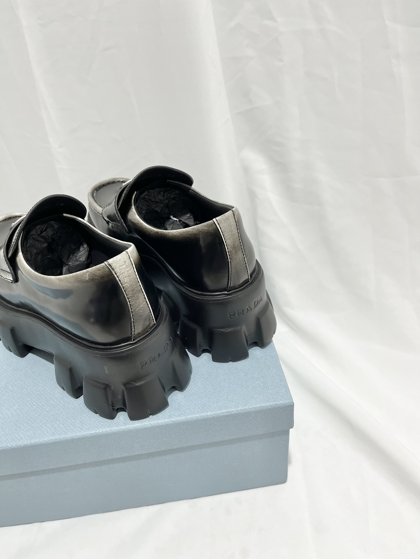 Pra*a Monolith Ombré Brushed Loafers Light Black For Women 2.1 in/ 5.5cm