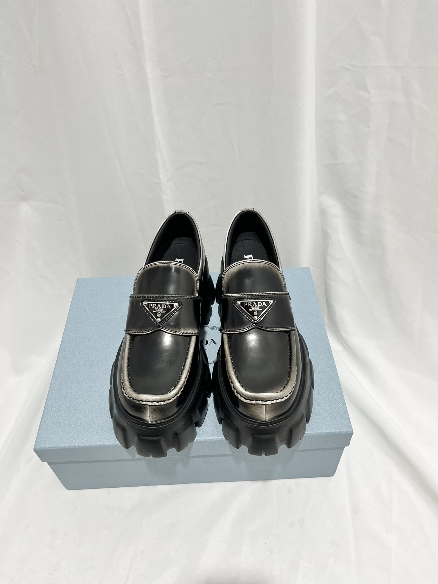Pra*a Monolith Ombré Brushed Loafers Light Black For Women 2.1 in/ 5.5cm