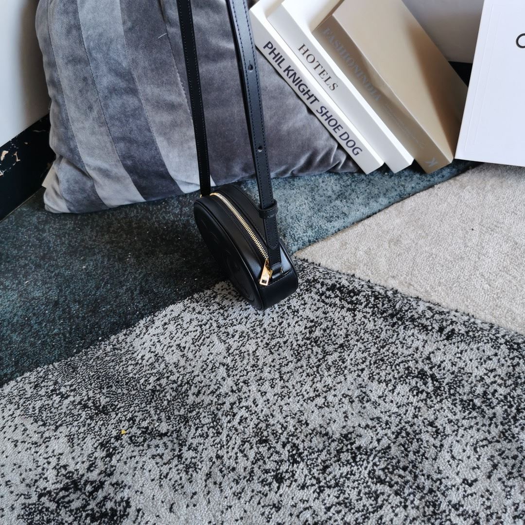 Ce1i*e Oval Bag Cuir Triomphe In Smooth Black/White/Brown For Women‎ 8in/20cm 198603DXC.38NO