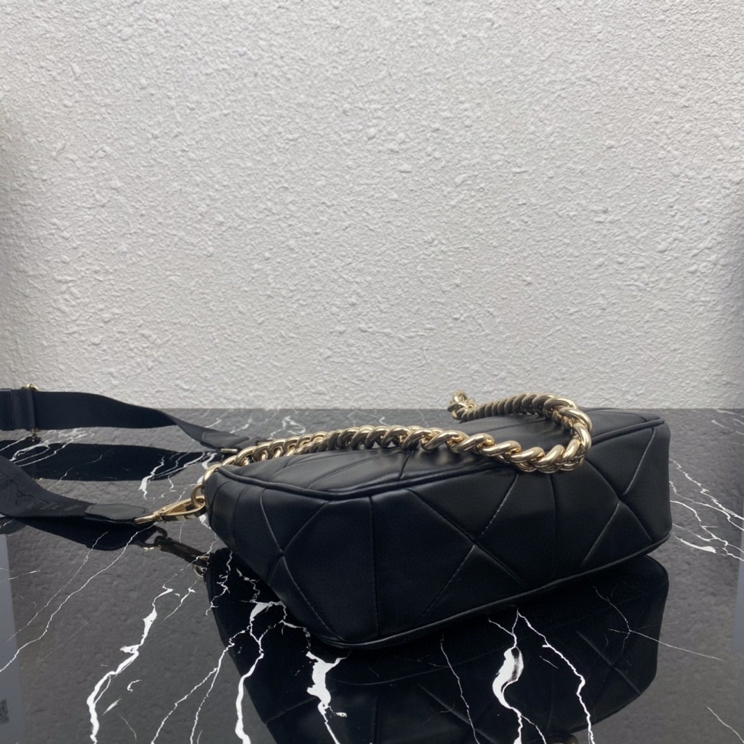 Pra*a Padded Hobo Bag Black/White For Women 9.5 in / 24 cm 1BC151_RDJN_F0002_V_B9O