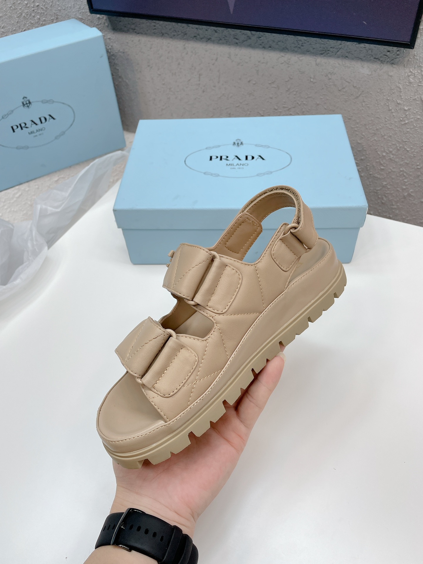 Pra*a Padded Nappa Sandals Beige For Women 0.8 in/ 2cm 1X721M_038_F0F24_F_020