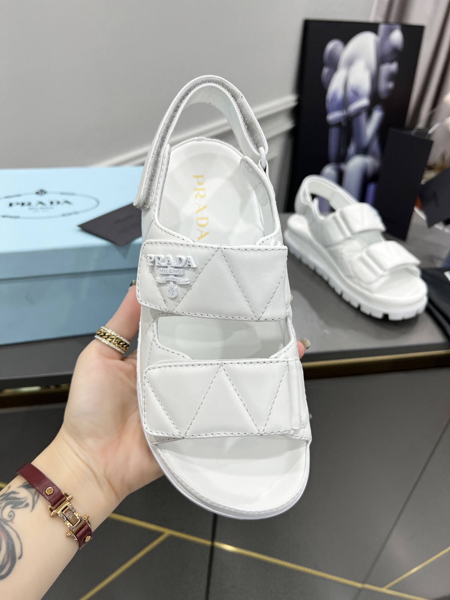 Pra*a Padded Nappa Sandals White For Women 0.8 in/ 2cm 1X721M_038_F0009_F_020