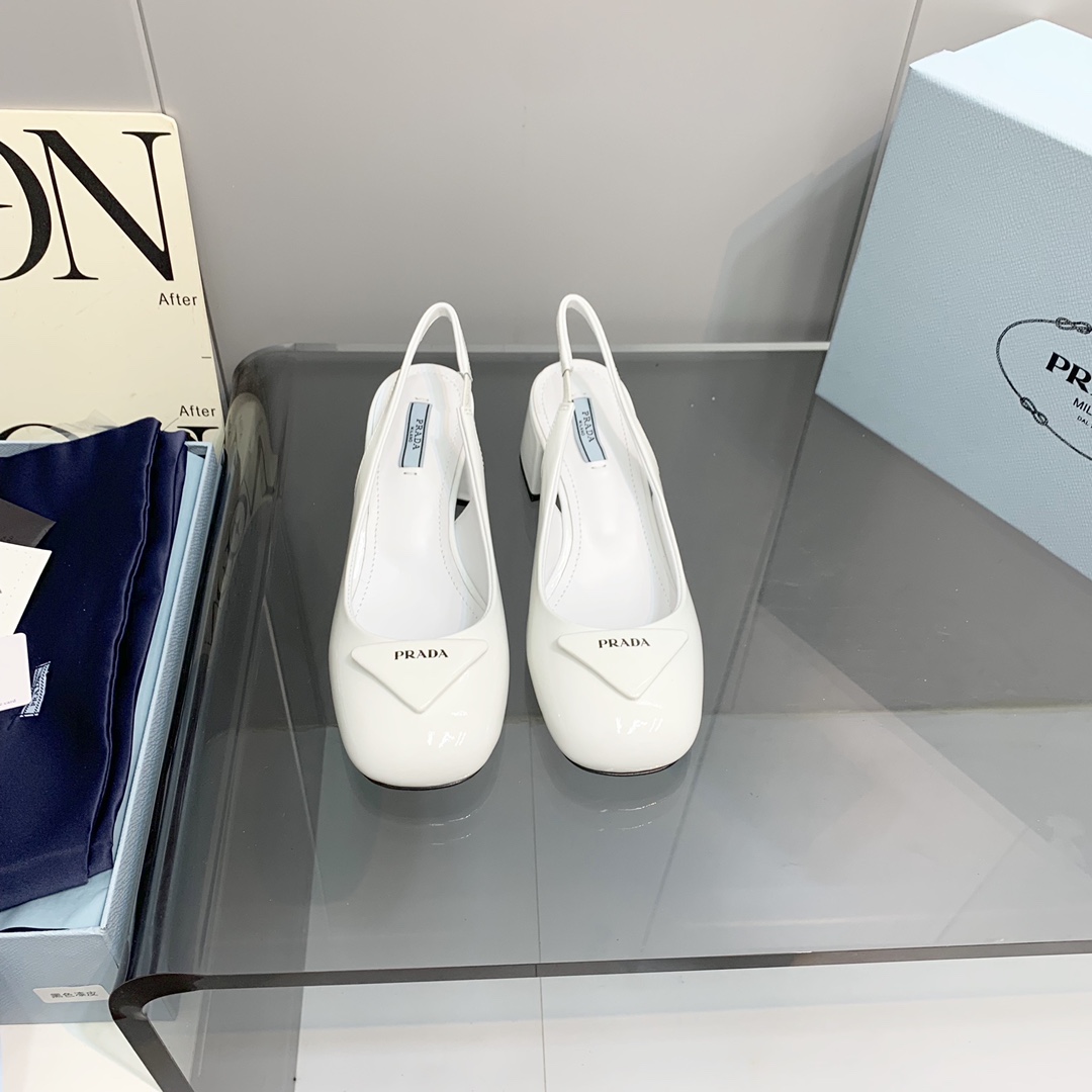 Pra*a Patent Slingback Pumps White For Women 2.1 in/ 5.5 cm