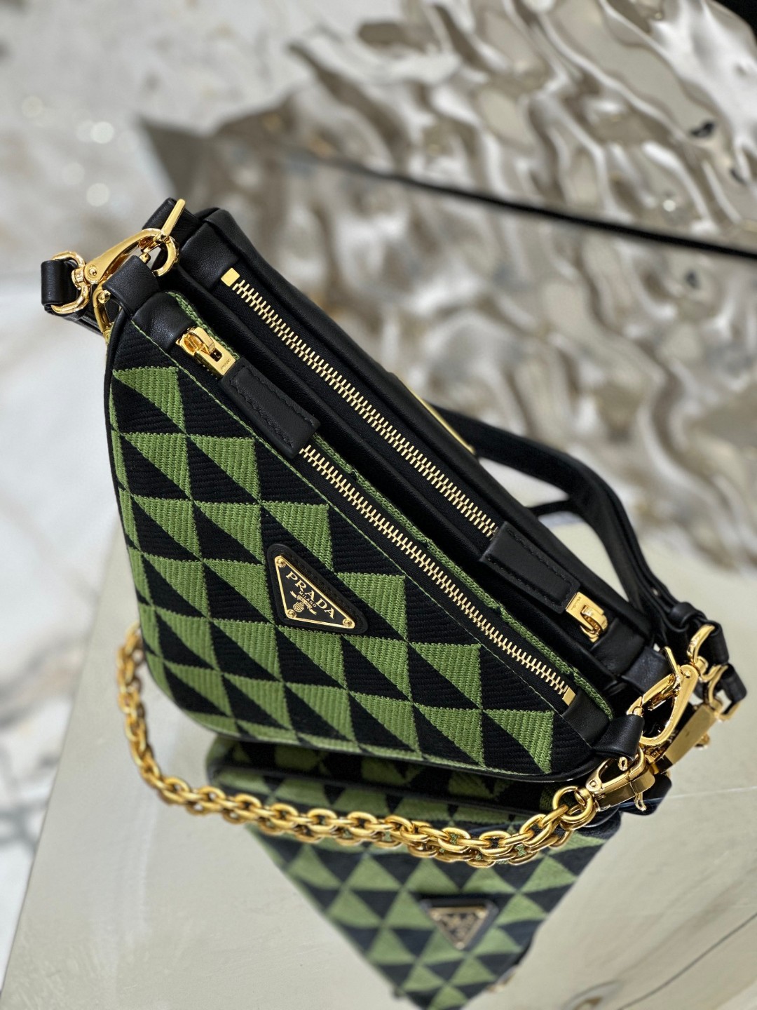 Pra*a Symbole Fabric Mini Bag Green/Grey For Women 11 in / 28 cm 1BC176_2FPN_F0G5R_V_OOO