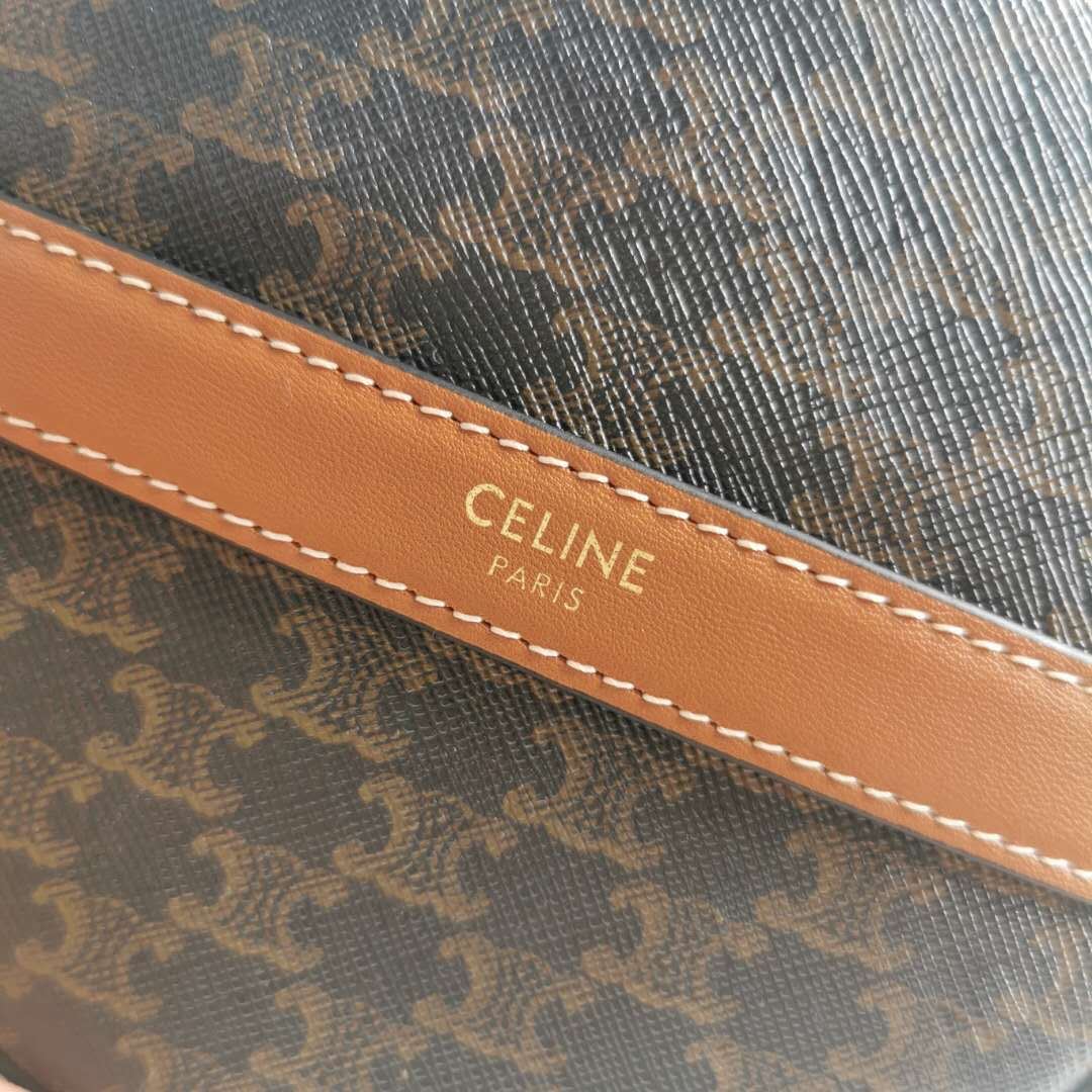 Ce1i*e Round Purse On Strap In Triomphe Canvas White/Brown For Women‎ 5in/13.5cm