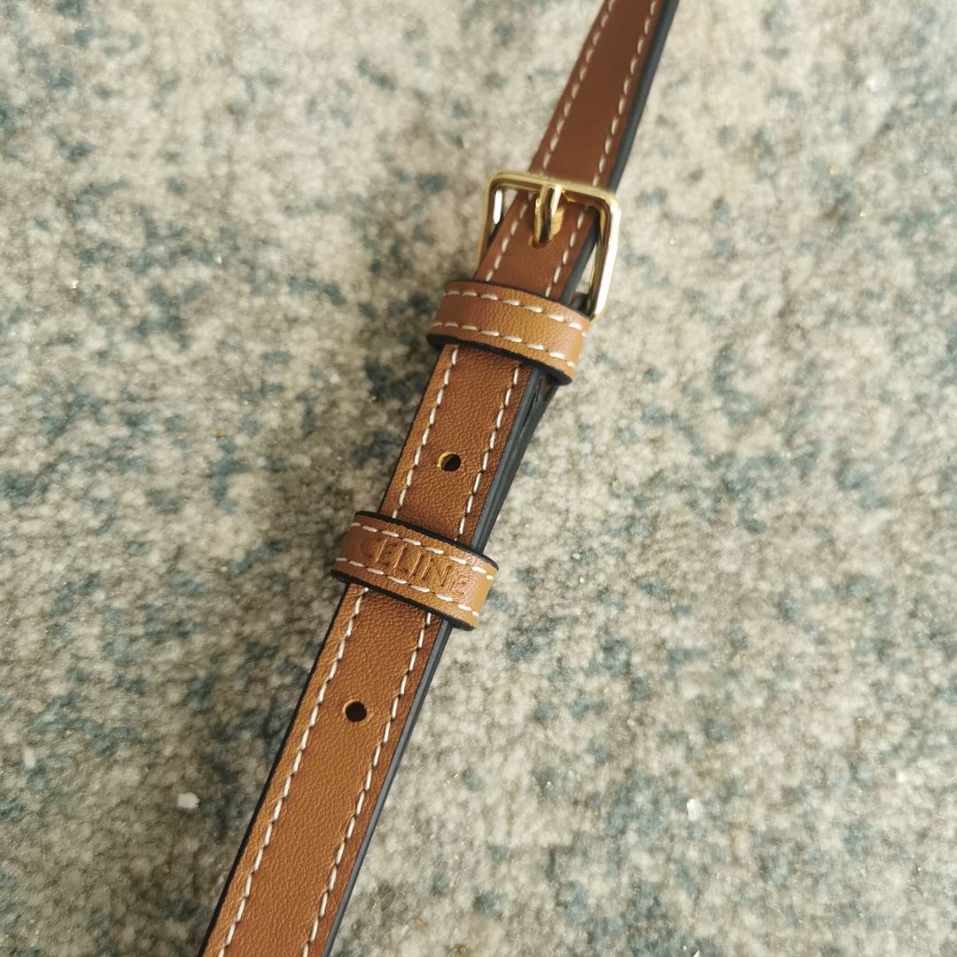 Ce1i*e Round Purse On Strap In Triomphe Canvas White/Brown For Women‎ 5in/13.5cm