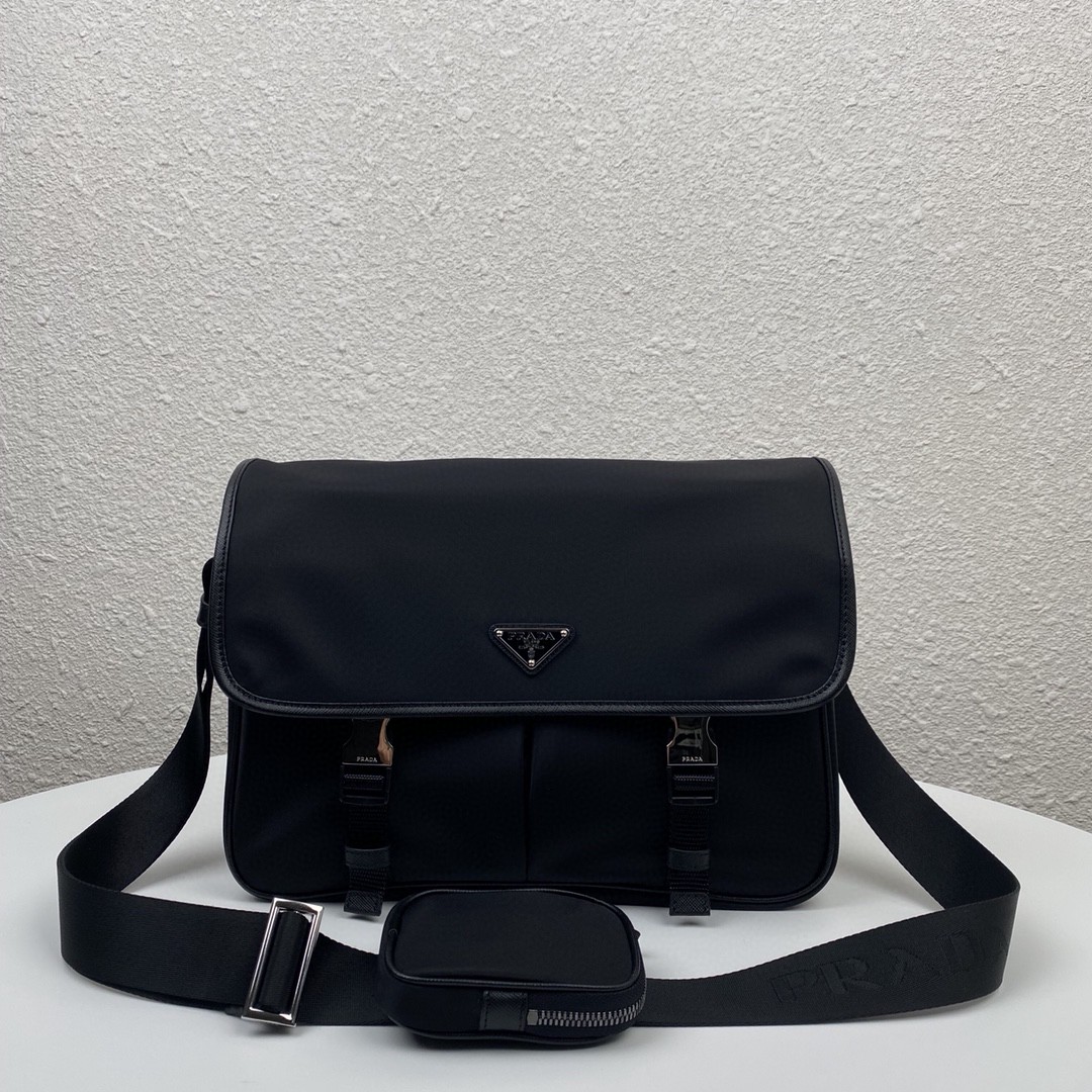 Pra*a Saffiano Shoulder Bag Black For Women 12.6 in / 32 cm