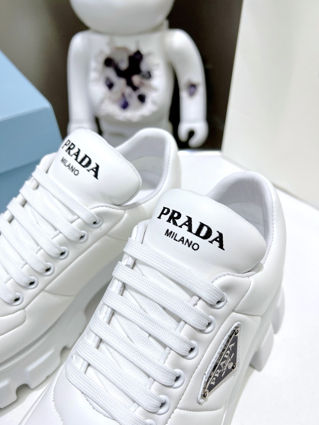 Pra*a Soft Padded Nappa Lace-Up Shoes White For Women 2.1 in/ 5.5 cm 1E119N_2DL8_F0009_F_055
