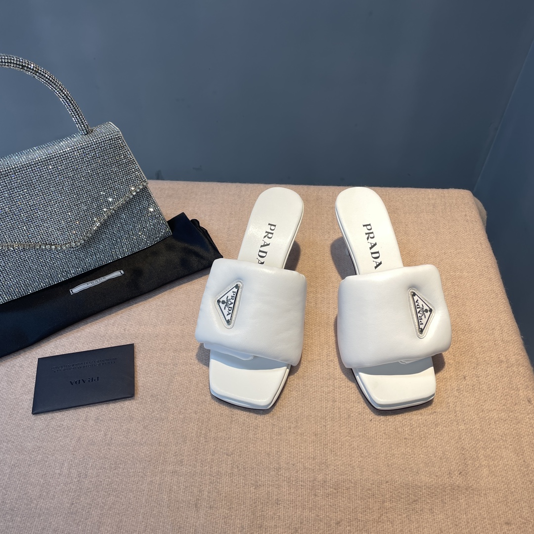 Pra*a Soft Padded Nappa Sandals White For Women 2.6 in/ 6.5cm 1XX654_2DL8_F0009_F_065