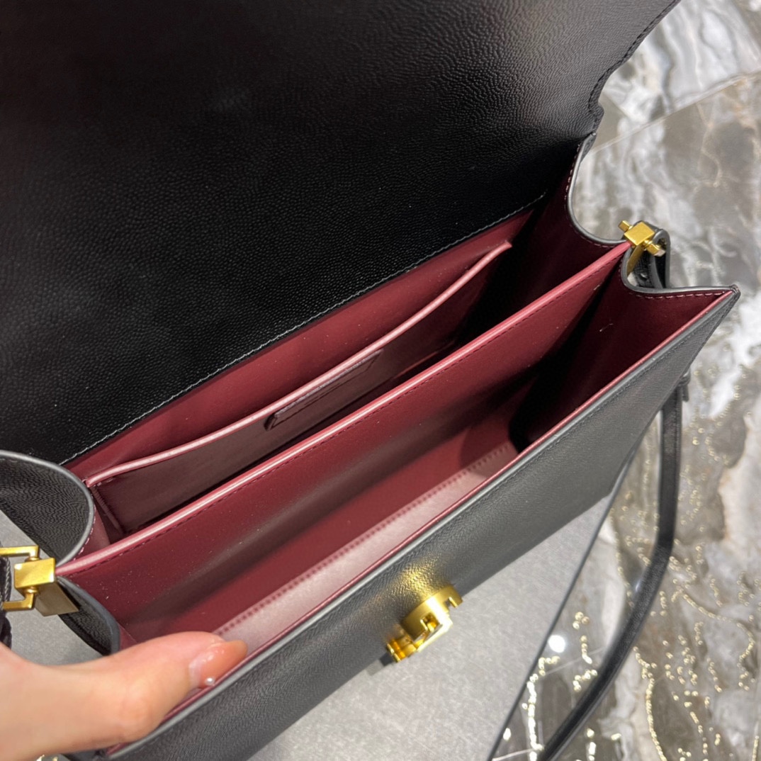 Sa1nt Lau*nt Cassandra Medium Top Handle Bag Black/Brown For Women 9.6in/24.5cm 623931BOW0W1000