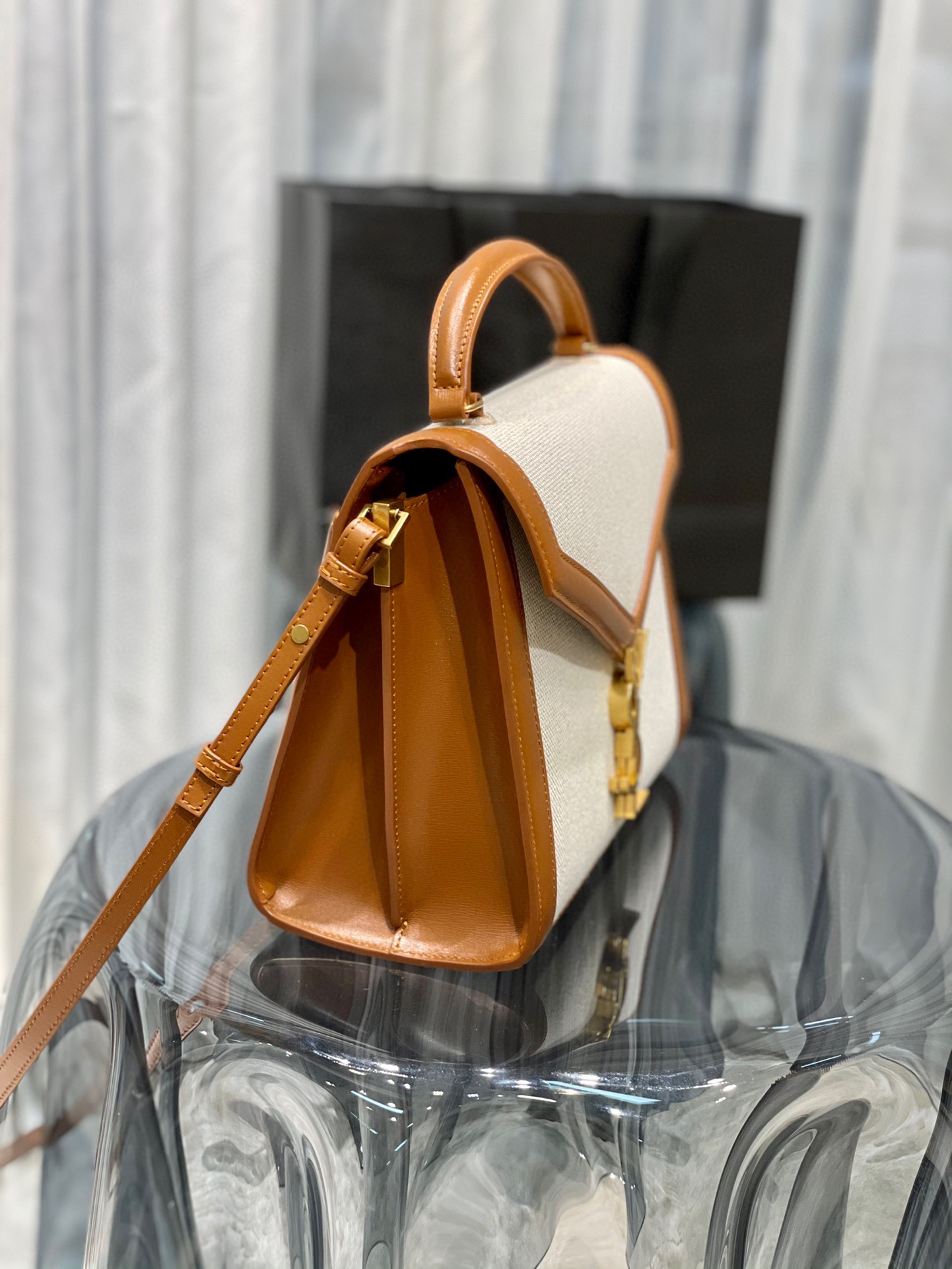 Sa1nt Lau*nt Cassandra Medium Top Handle Bag Black/Brown For Women 9.6in/24.5cm 623931BOW0W1000