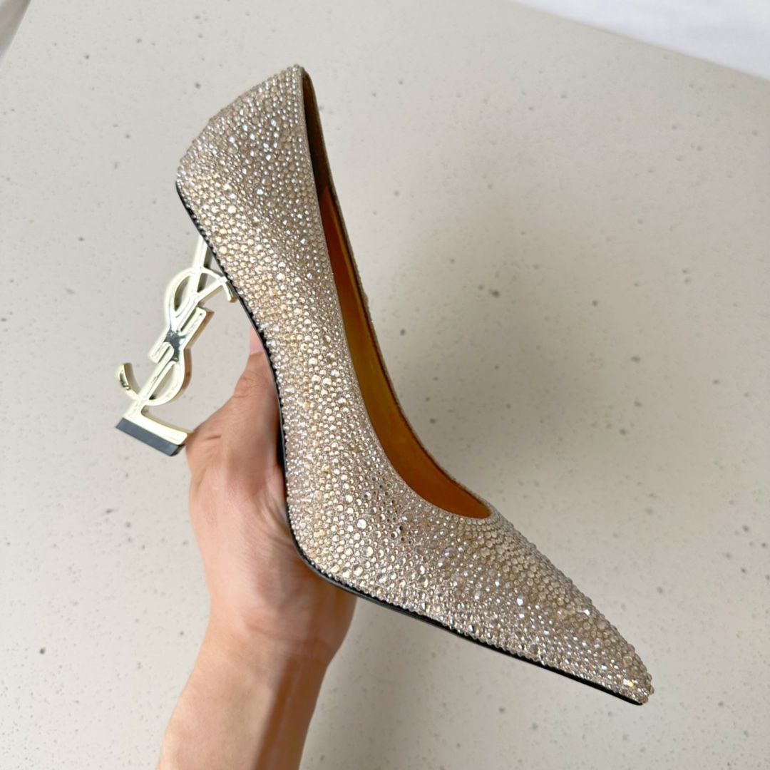 Sa1nt Lau*nt Opyum Pumps In Rhinestones Gold For Women