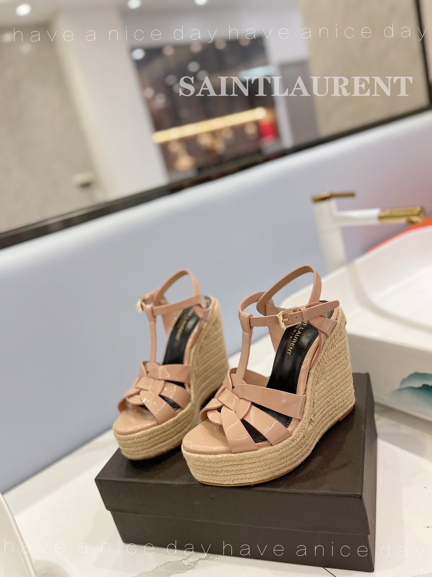 Sa1nt Lau*nt Tribute Espadrilles In Patent Beige For Women