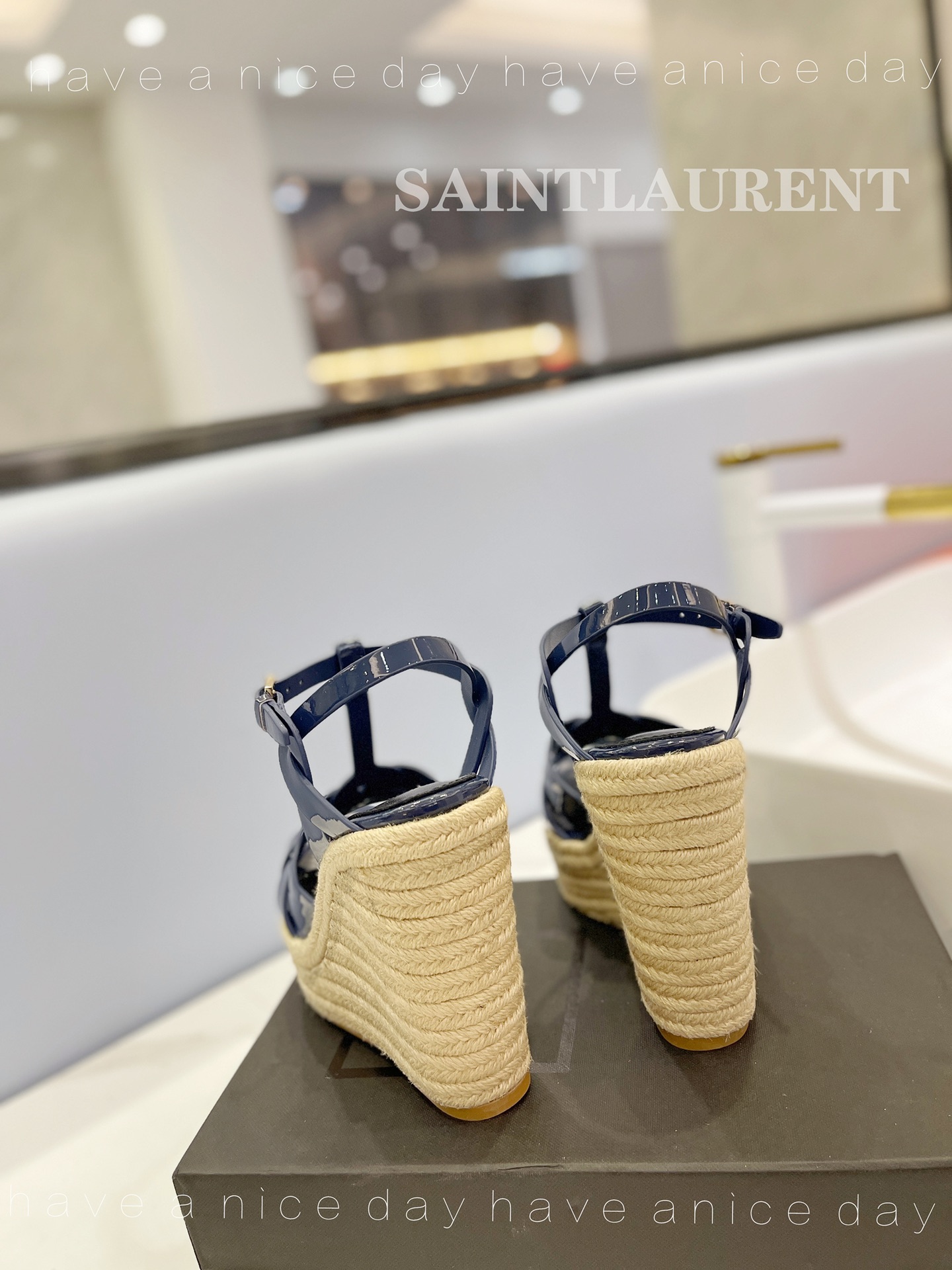 Sa1nt Lau*nt Tribute Espadrilles In Patent Navy Blue For Women