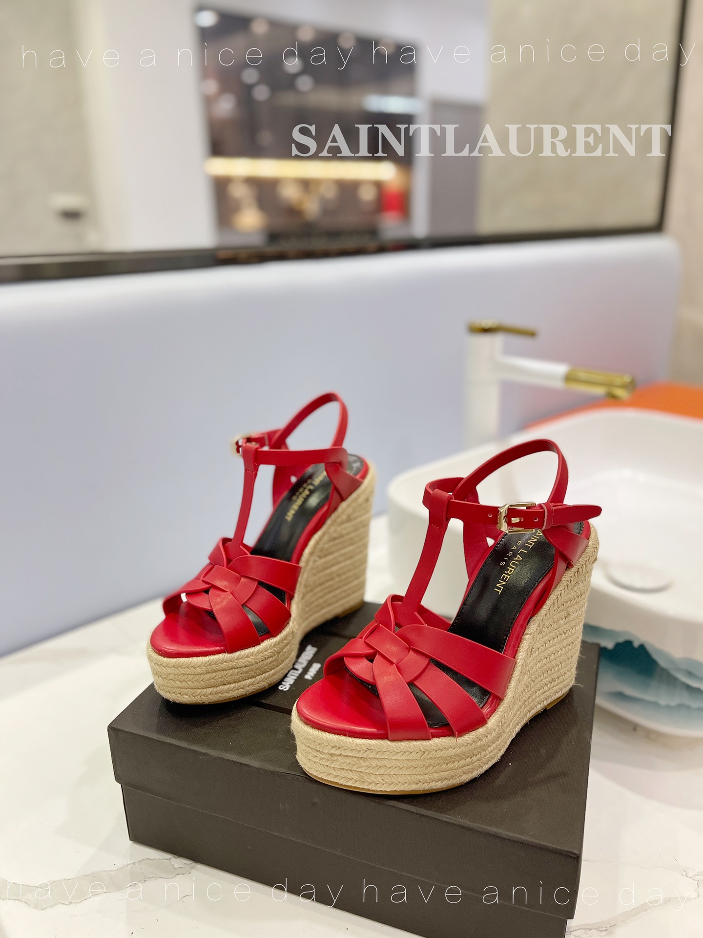 Sa1nt Lau*nt Tribute Espadrilles In Smooth Red For Women