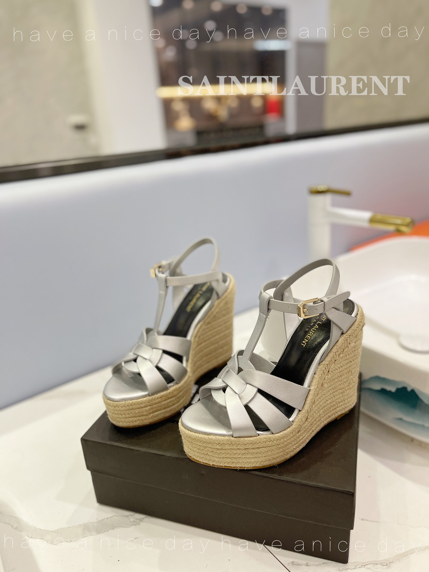 Sa1nt Lau*nt Tribute Espadrilles In Smooth Silver For Women