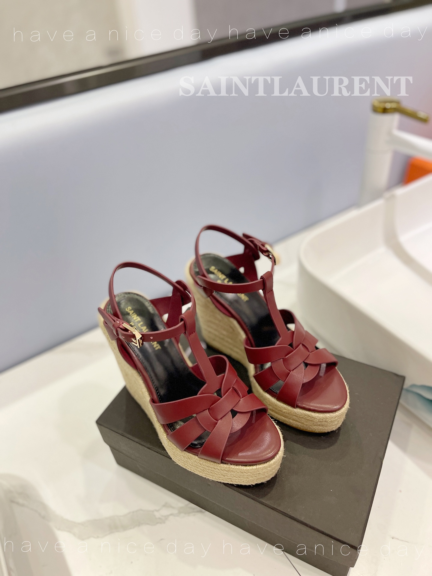 Sa1nt Lau*nt Tribute Espadrilles In Smooth Burgundy For Women 611924BDA002206