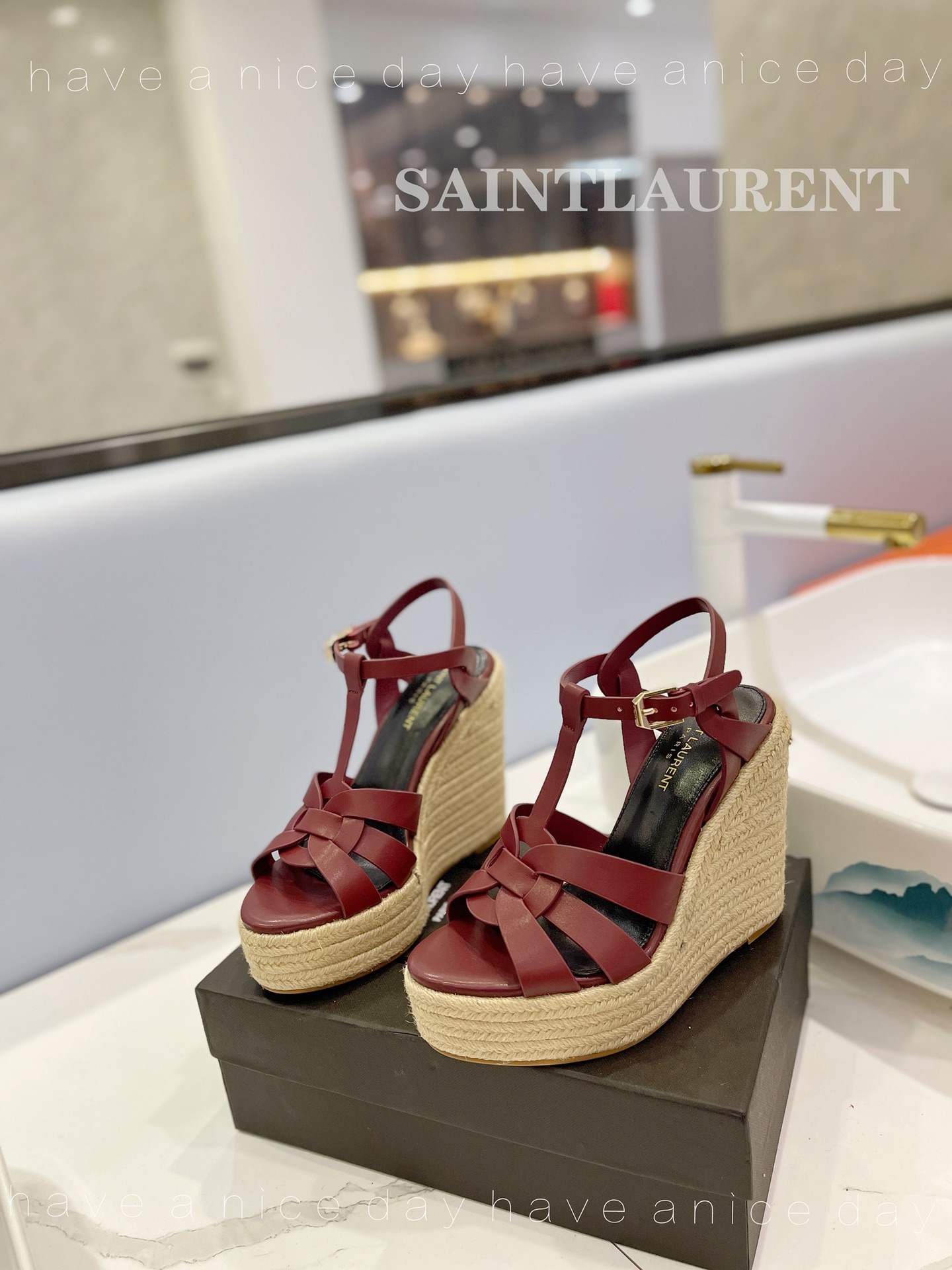 Sa1nt Lau*nt Tribute Espadrilles In Smooth Burgundy For Women 611924BDA002206