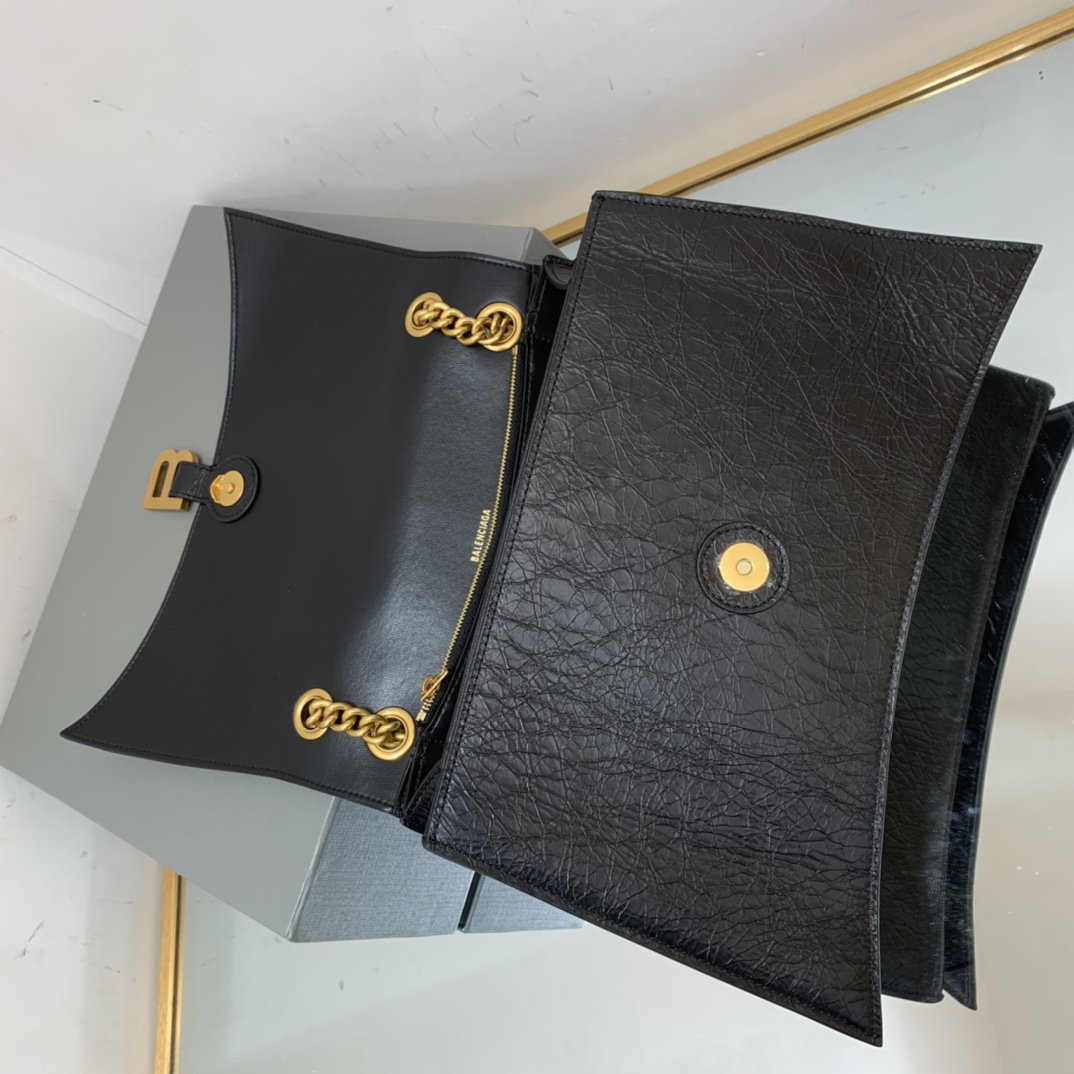 Ba1en*iaga Crush Medium Chain Bag In Black For Women 12in/ 31cm